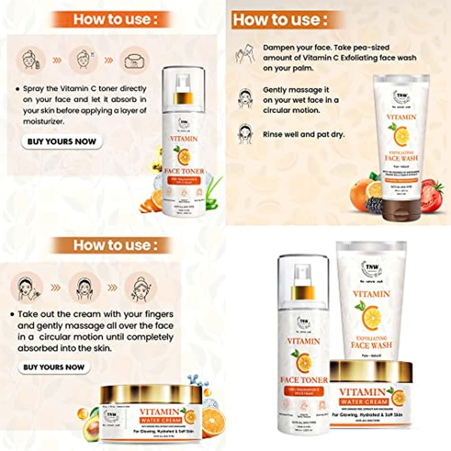 Buy TNWTHE NATURAL WASH COMBO WITH VITAMIN C WATER CREAM, VITAMIN C