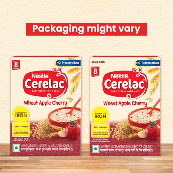 Nestle Cerelac Baby Food Milk Wheat Apple Cherry (From 8 Months) Box Of 300 G