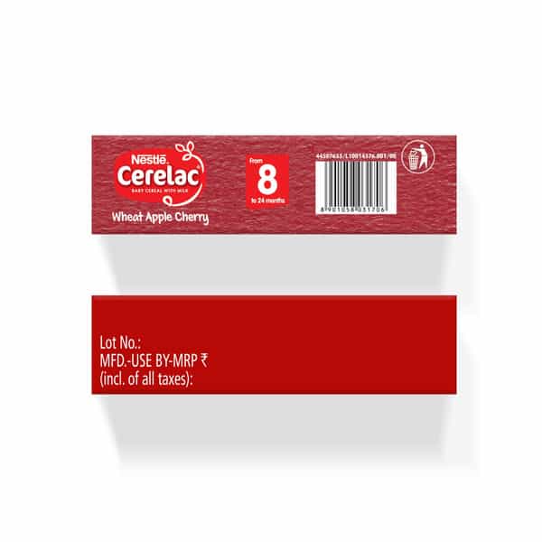 Nestle Cerelac Baby Food Milk Wheat Apple Cherry (From 8 Months) Box Of 300 G