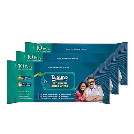 Elduro Wipes | Wet Tissues Wipes For Adults Bed And Bath Unisex Adult - Pack Of 3 (30 Counts)