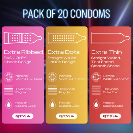 Durex Pleasure Mix 5 In 1 Pack | Assorted Condoms | 20 Units