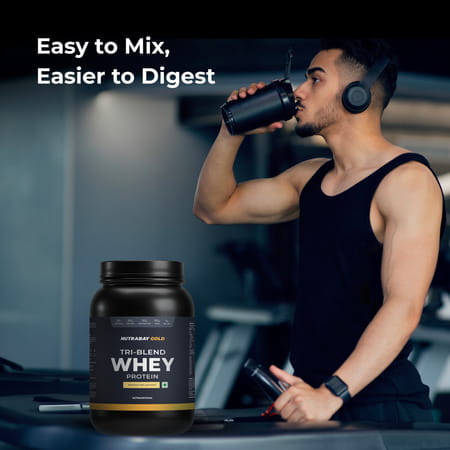 Nutrabay Gold Tri Blend Whey Protein Powder - 25g Protein | 5.5g Bcaa - 1kg | Mango Milkshake
