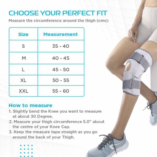 Vissco Stretchable Hinged Elastic With Open Patella To Provide Pain Relief- Xl- Grey(Single Piece)