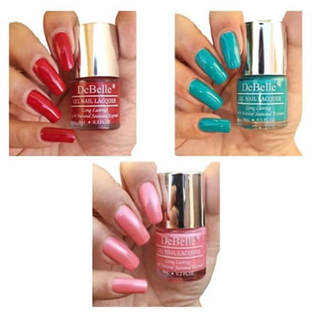 Debelle Gel Nail Polish Combo Pack Of 3 Maroon | Turquoise Blue | Pink 24 Ml (8 Ml Each) .