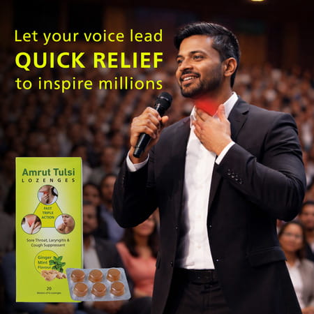 Amrut Tulsi Lozenges (Ginger Mint Flavour) 6 Tab | Cough & Sore Throat (Pack Of 20)