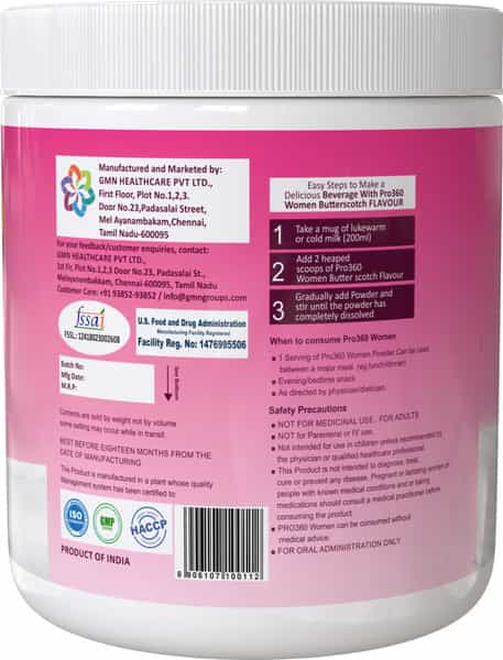Pro360 Women | Dietary Food Supplement | Butterscotch | Oral Powder | Jar | 250 Gm