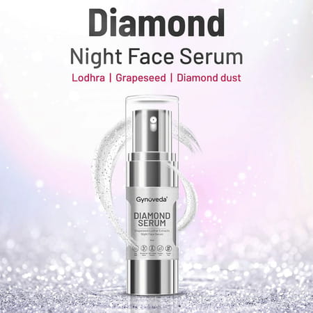 Gynoveda Diamond Night Face Serum For Pore Tightening Glowing Skin With Lodhra & Grapeseed. 90ml