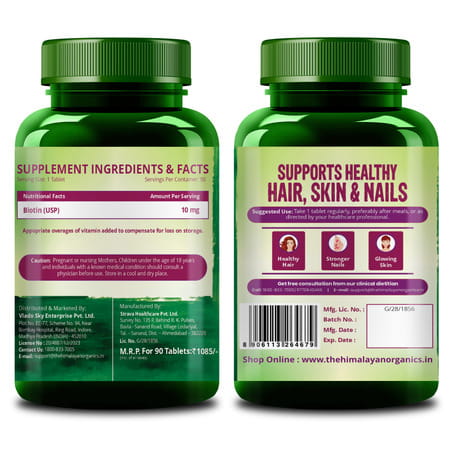 Vlado'S Himalayan Organics Biotin10000mcg For Healthy Hair And Skin - 90 Tablets