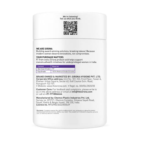 Sirona Pro Reusable Menstrual Cup For Women - Small