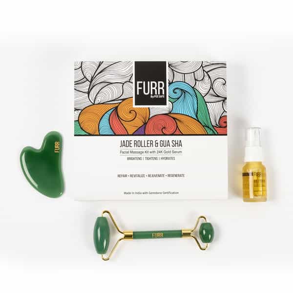 Furr By Pee Safe Jade Roller And Gua Sha Facial Massage Kit With 24K Gold Serum - 1 N