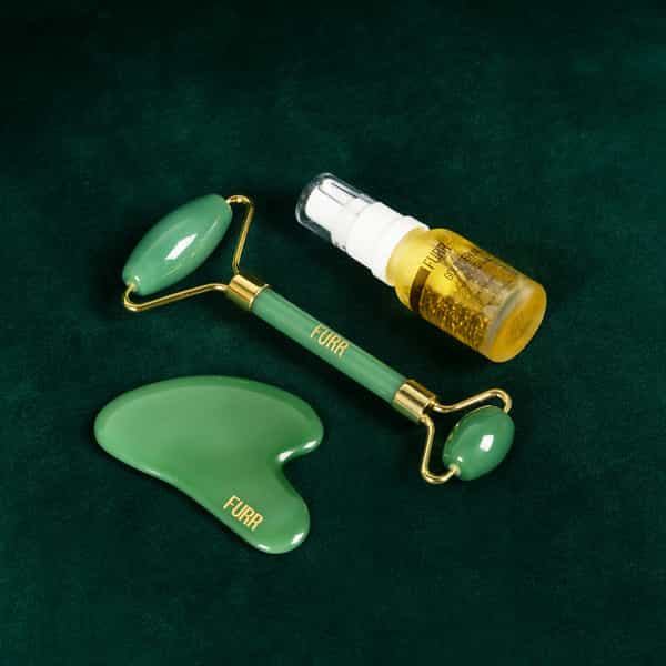 Furr By Pee Safe Jade Roller And Gua Sha Facial Massage Kit With 24K Gold Serum - 1 N
