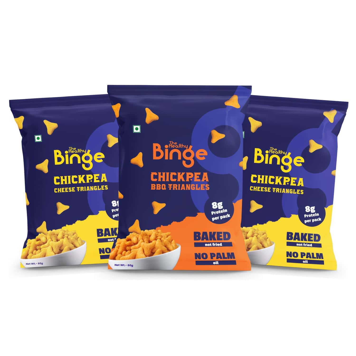The Healthy Binge Chickpea Protein Triangle Chips | Bbq & Cheese Flavour | Pack Of 3