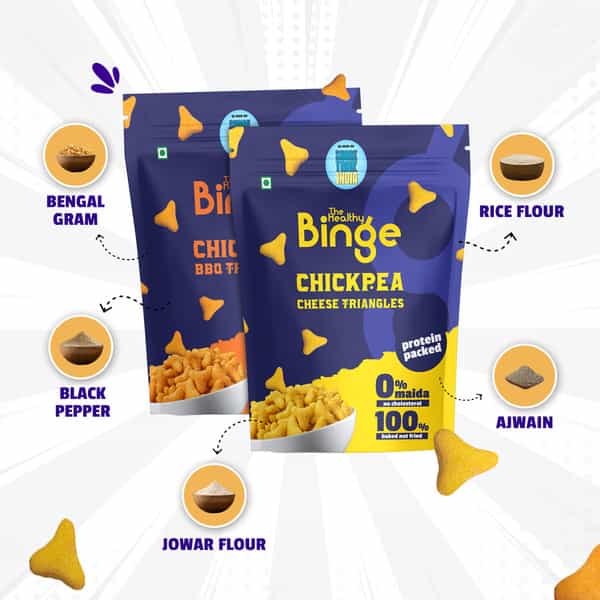 The Healthy Binge Chickpea Protein Triangle Chips | Bbq & Cheese Flavour | Pack Of 3