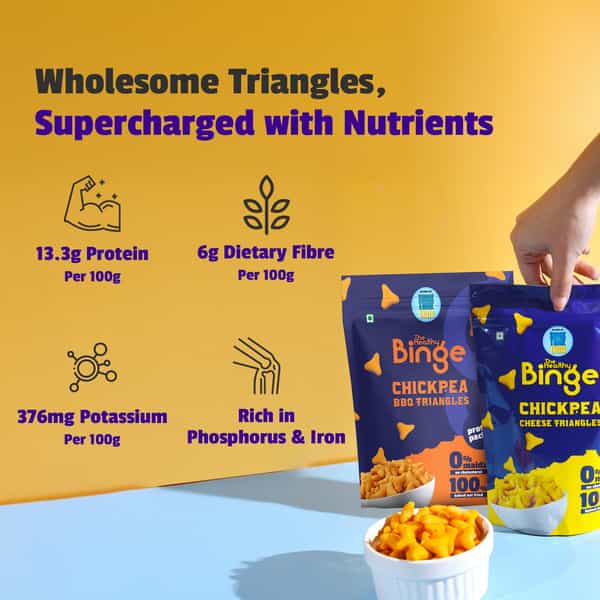 The Healthy Binge Chickpea Protein Triangle Chips | Bbq & Cheese Flavour | Pack Of 3
