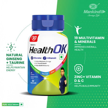 Health Ok Daily Multivitamin For Energy & Overall Health For Men30 Tablets X 2 (2 X 30 Tablets)