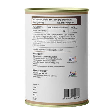 Pure Nutrition Psylliym Husk Isabgol Powder 100 Gm