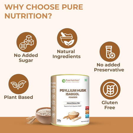 Pure Nutrition Psylliym Husk Isabgol Powder 100 Gm