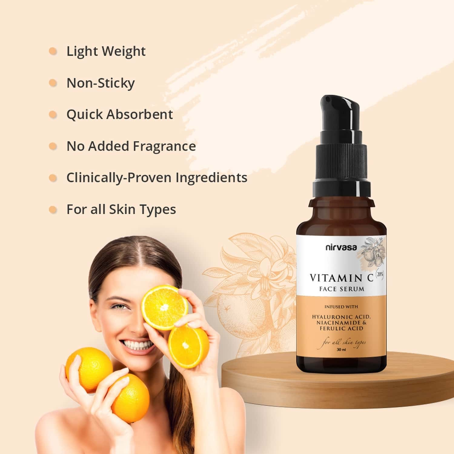 Nirvasa 20% Vitamin C Face Serum For Glowing Skin Face Serum | Skin Brightening Serum (30 Ml)