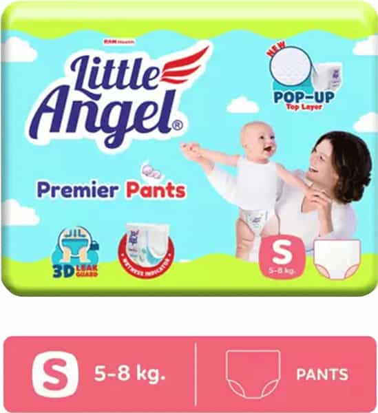 Little Angel Premier Pants Baby Diapers Small (S) Size 36 Count 5-8 Kg