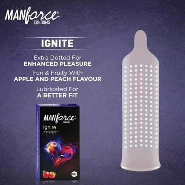 Manforce Ignite Apple-Peach & 3 In 1 Wild Black Grapes Flavoured Condoms(Set Of 2 20 Pcs)