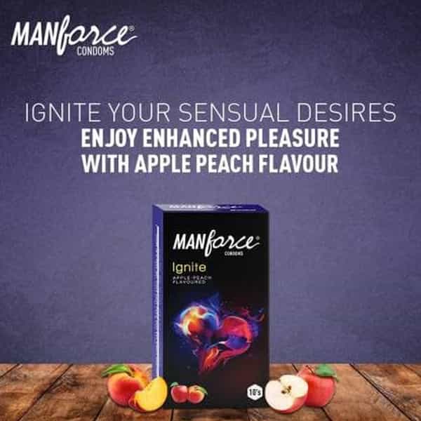 Manforce Ignite Apple-Peach & 3 In 1 Wild Black Grapes Flavoured Condoms(Set Of 2 20 Pcs)