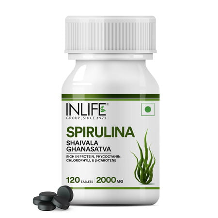 Inlife Spirulina Tablet 2000 Mg | Green Superfood Supplement | Protein Fiber Antioxidants - 120n
