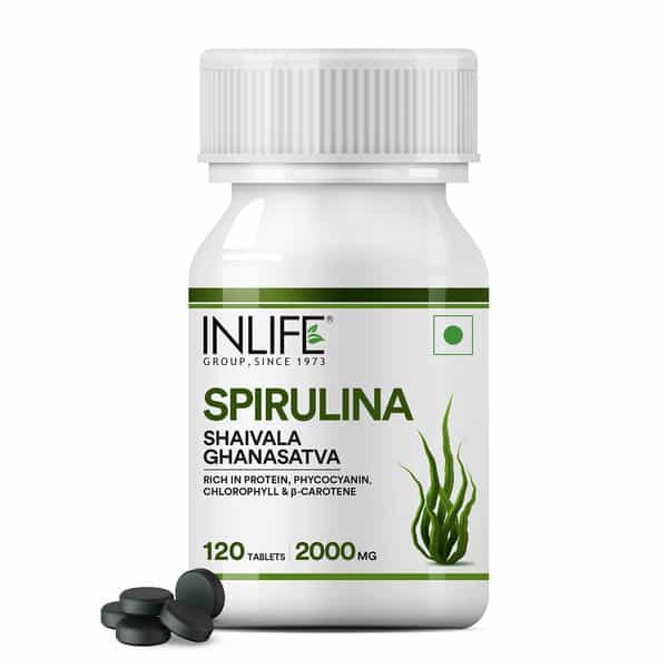 Inlife Spirulina Tablet 2000 Mg | Green Superfood Supplement | Protein Fiber Antioxidants - 120N