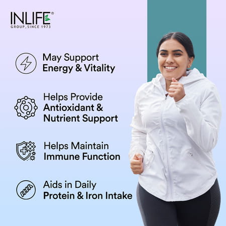 Inlife Spirulina Tablet 2000 Mg | Green Superfood Supplement | Protein Fiber Antioxidants - 120n