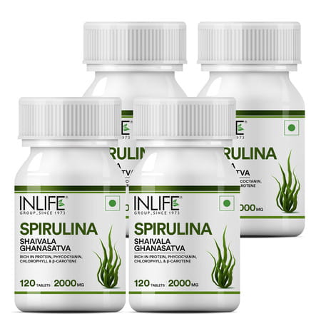 Inlife Spirulina Tablet 2000 Mg | Green Superfood Supplement | Protein Fiber Antioxidants - 120n