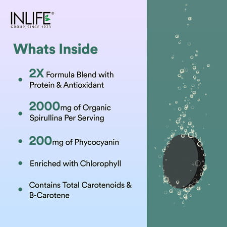 Inlife Spirulina Tablet 2000 Mg | Green Superfood Supplement | Protein Fiber Antioxidants - 120n