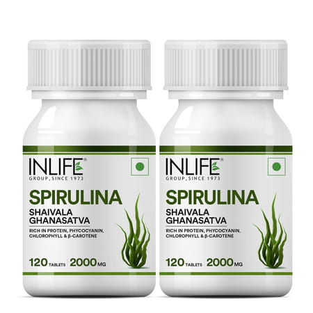 Inlife Spirulina Tablet 2000 Mg | Green Superfood Supplement | Protein Fiber Antioxidants - 120n