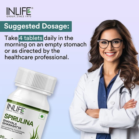 Inlife Spirulina Tablet 2000 Mg | Green Superfood Supplement | Protein Fiber Antioxidants - 120n