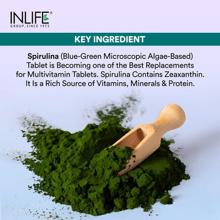 Inlife Spirulina Tablet 2000 Mg | Green Superfood Supplement | Protein Fiber Antioxidants - 120n