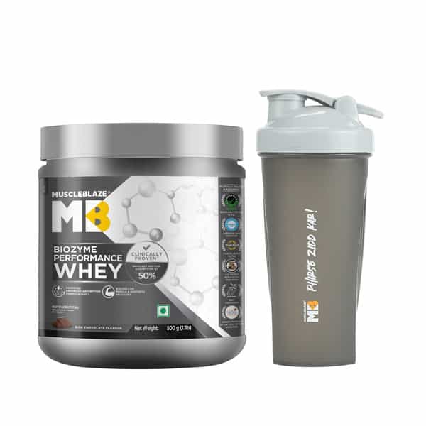 Muscleblaze Biozyme Performance Whey (Rich Chocolate | 500 G) With Shaker (650Ml)