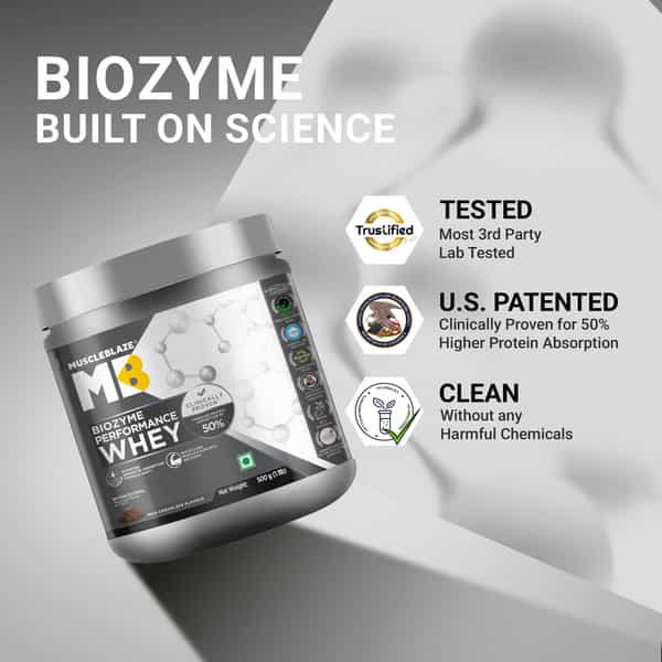 Muscleblaze Biozyme Performance Whey (Rich Chocolate | 500 G) With Shaker (650Ml)