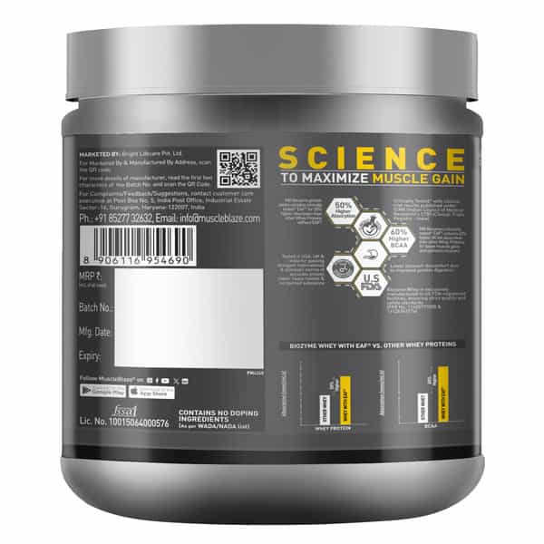 Muscleblaze Biozyme Performance Whey (Rich Chocolate | 500 G) With Shaker (650Ml)