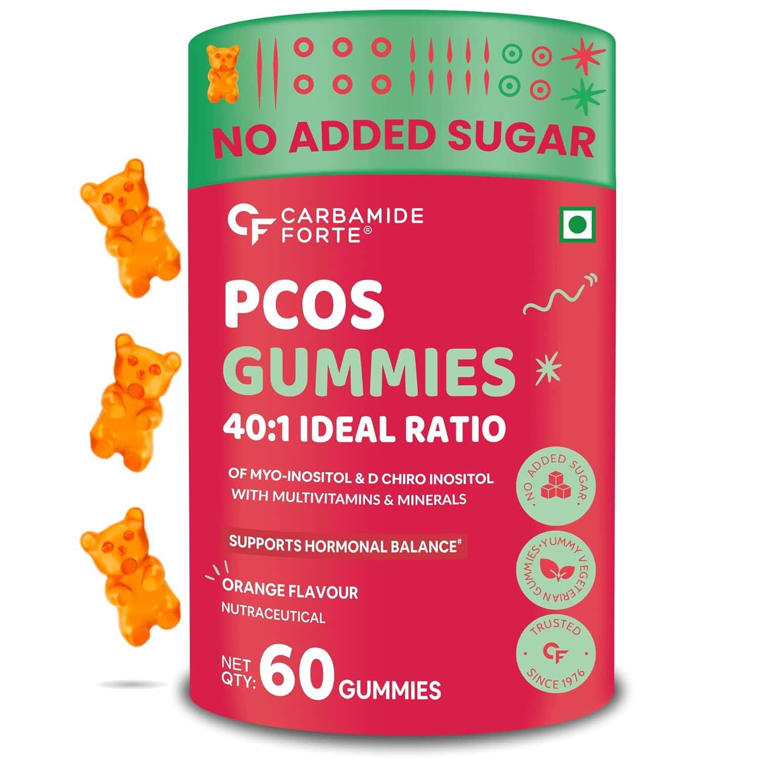 Carbamide Forte Pcos Orange Flavour Gummies For Women With 40:1 Ratio 60 No's