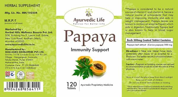Al-Ayurvedic Life Papaya 120 Tablets Pack Of 2