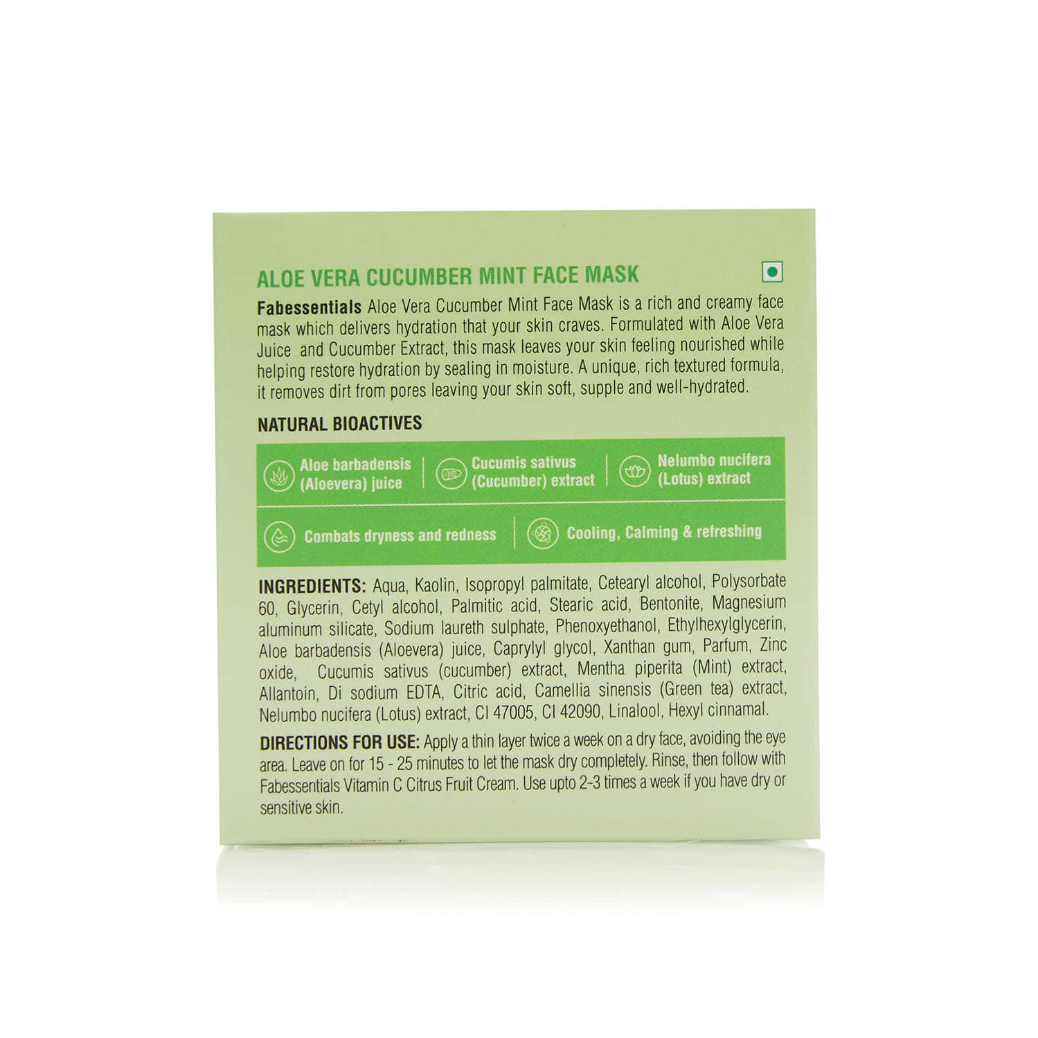 Buy FABESSENTIALS ALOE VERA CUCUMBER MINT FACE MASK 100 GM Online & Get