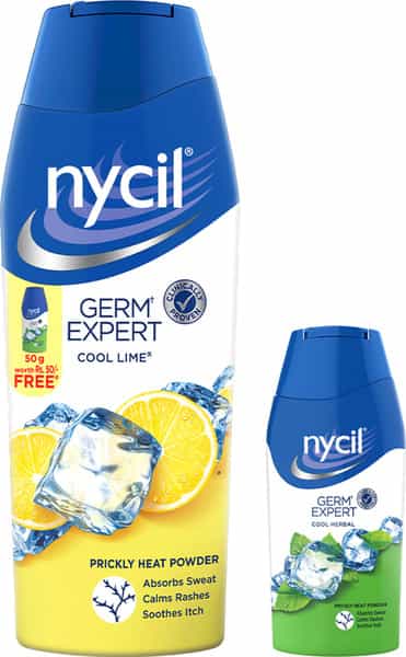 Nycil Germ Expert Cool Lime Prickly Heat & Cooling Powder 150G (50G Cool Herbal Free)