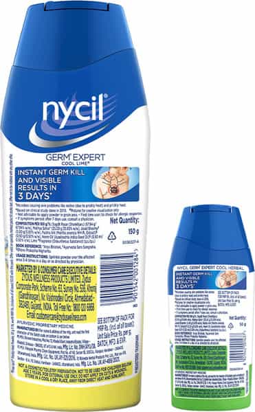Nycil Germ Expert Cool Lime Prickly Heat & Cooling Powder 150G (50G Cool Herbal Free)