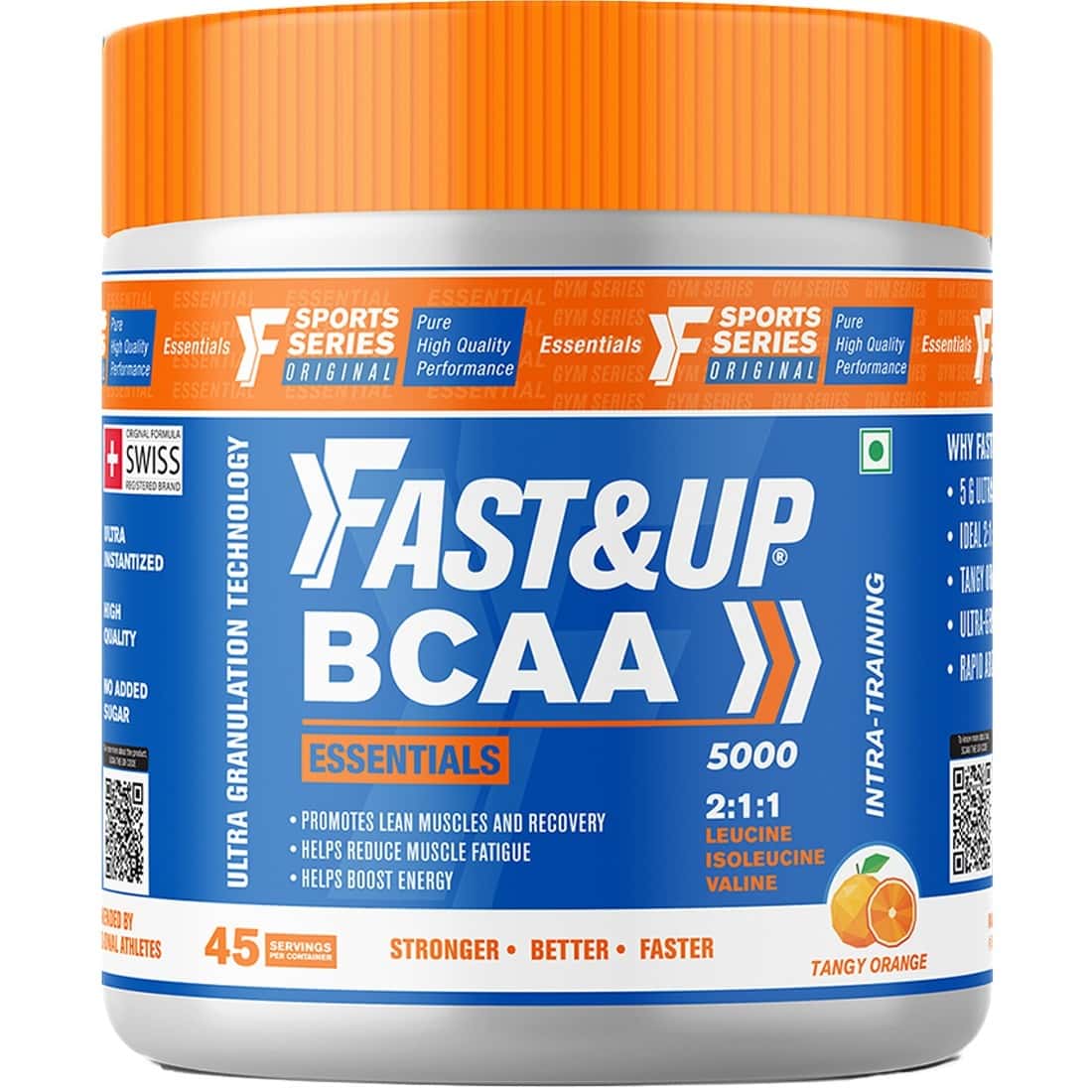 Buy Fast&Up Bcaa Essentials (Orange Flavour), Pre/Post Workout & Intra Workout Supplement, 45