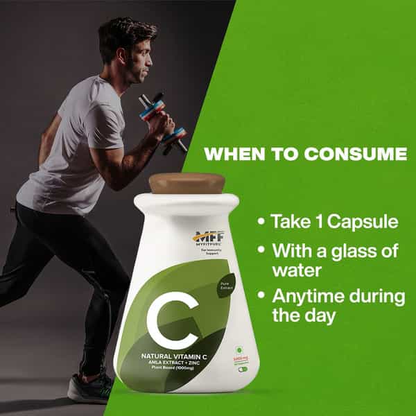 Myfitfuel Natural Vitamin C With Zinc | Plant Based Amla Extract | (1000 Mg) | 50 Capsules