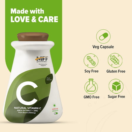 Myfitfuel Natural Vitamin C With Zinc | Plant Based Amla Extract | (1000 Mg) | 50 Capsules
