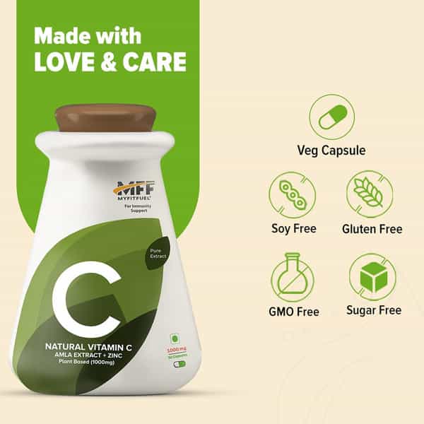 Myfitfuel Natural Vitamin C With Zinc | Plant Based Amla Extract | (1000 Mg) | 50 Capsules