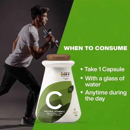 Myfitfuel Natural Vitamin C With Zinc | Plant Based Amla Extract | (1000 Mg) | 50 Capsules