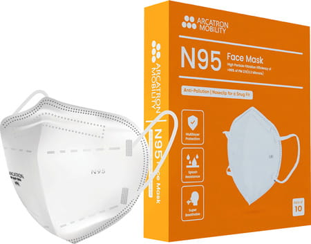 Arcatron N95 Face Mask 95% High Filtration|4 Layers Protection|fog Proof|adult Size|pack Of 10