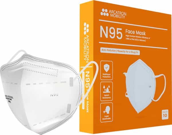 Arcatron N95 Face Mask 95% High Filtration|4 Layers Protection|Fog Proof|Adult Size|Pack Of 10