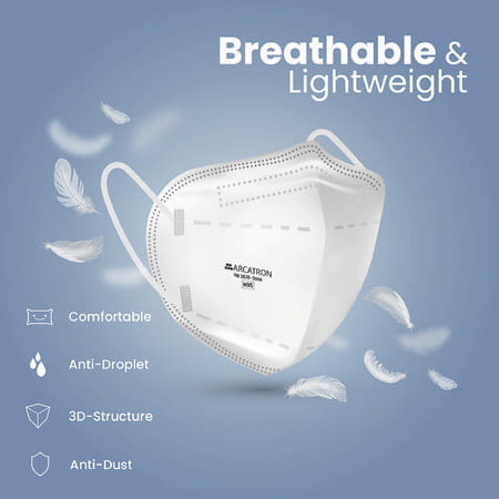 Arcatron N95 Face Mask 95% High Filtration|4 Layers Protection|Fog Proof|Adult Size|Pack Of 10