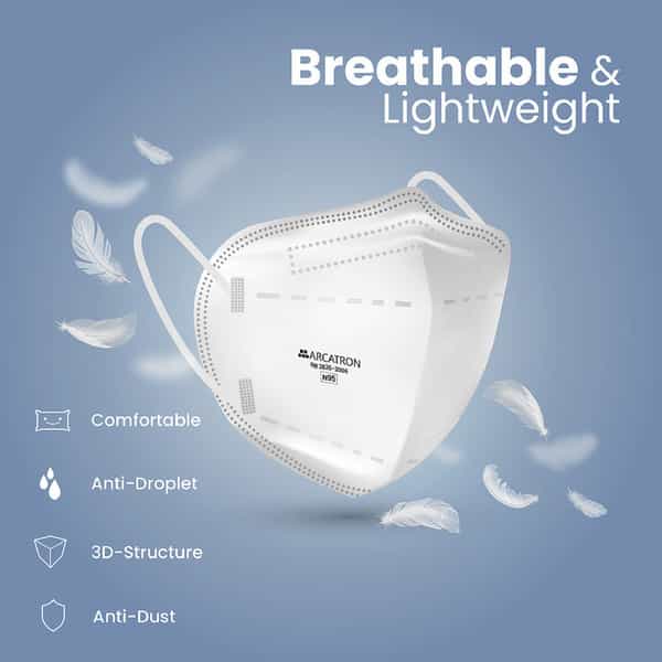 Arcatron N95 Face Mask 95% High Filtration|4 Layers Protection|Fog Proof|Adult Size|Pack Of 10
